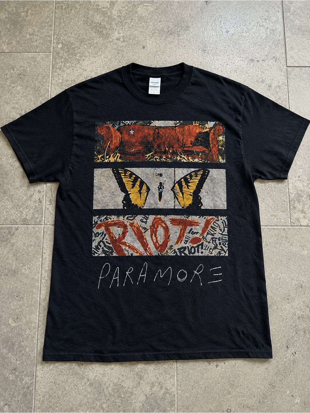 Paramore Riot Butterfly Graphic T-shirt Black Alternative Rock Band Tee